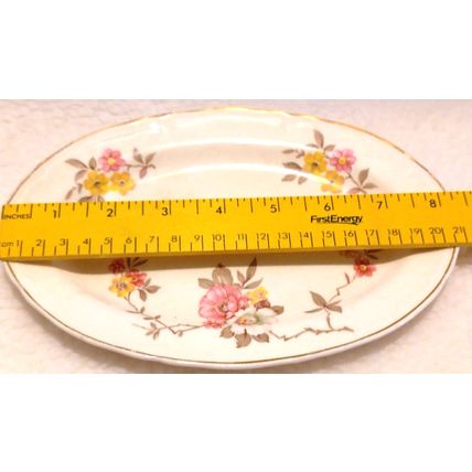 Edwin M Knowles Blossom Time Vtg 1940's Serving Gravy Boat & Dish - Chip Flaw
