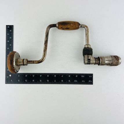 Hand Drill U-Shaped Wood Knob Handle Antique Vintage Tool