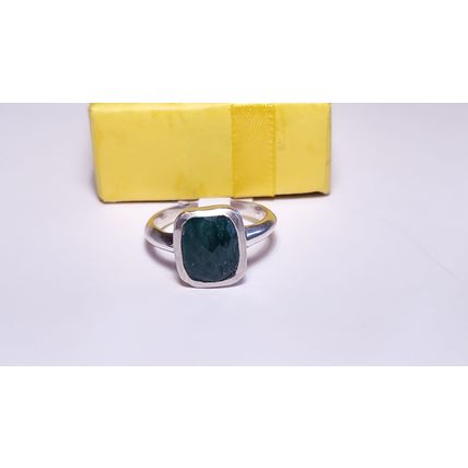 Estate 3.0ct Real Cushion Cut faceted Emerald Brush/bezel SterlingSilver Rg22278