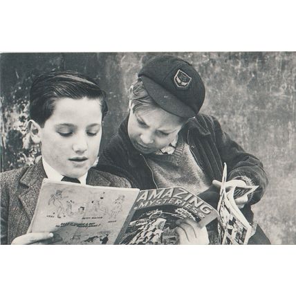 Postcard Children Reading American Comic Amazing Mysteries 1952 Boy - Nostalgia