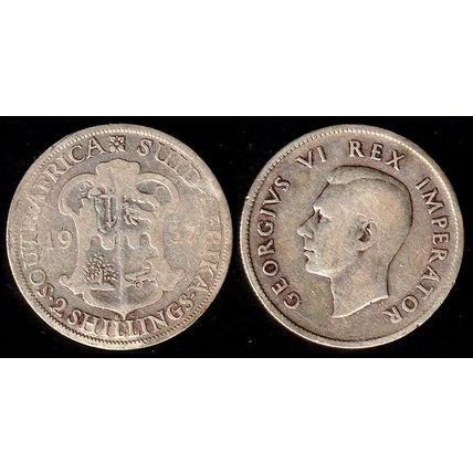 South Africa 2 Shillings 1937 Used Silver Coin 2/-