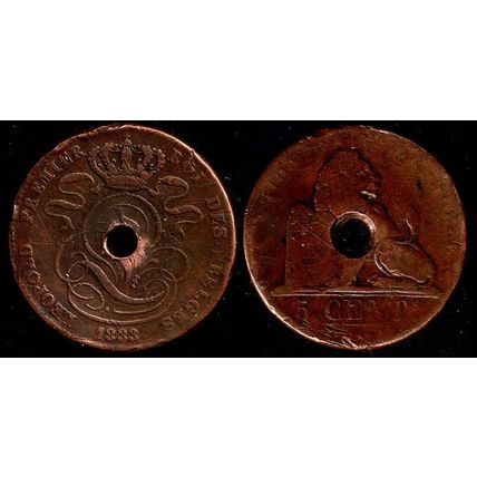 Belgium Five Cents 1833 Used Coin 5c Lion