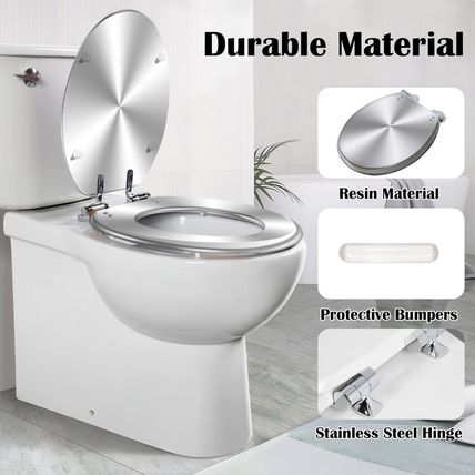 Elongated Toilet Seat Silver Resin Slow Quiet Close with Quick-Release Hinges Ea