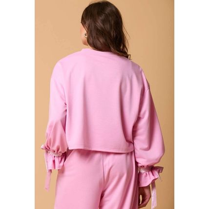 Bonbon Solid Color Drawstring Long Sleeve Top and Pants Set
