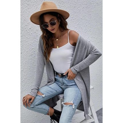 High Rise Solid Color Open Front Lightweight Cardigan
