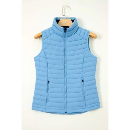 Sky Blue Plush Collared Quilted Zipped Puffer Vest