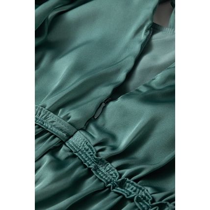 Mist Green Tiered Ruffled Puff Sleeve Loose Fit Mini Dress