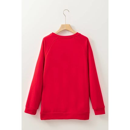 Red Santa Claus Graphic Crewneck Raglan Sleeve Christmas Sweatshirt