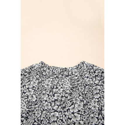 Black Rose Floral Print Ruffle Sleeve Plus Size Shift Top