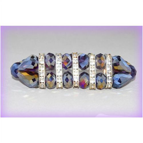2 Row Pear Dark Purple & Clear Swarovski Crystals Bracelet Bangle Jewellery 1554