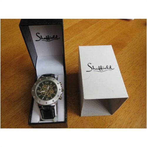 Sheffield Skeleton Men's Watches Black dial leather band