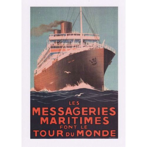 Postcard Marine Poster Art Les Messageries Maritimes Around the World Sandy Hook