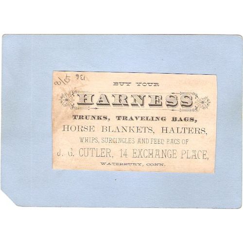 CT Waterbury Victorian Trade Card J. G. Cutler, 14 Exchange Place~136