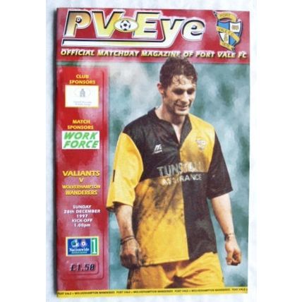 1997 programme Port Vale v. Wolverhampton Wanderers, centrefold Neil Aspin