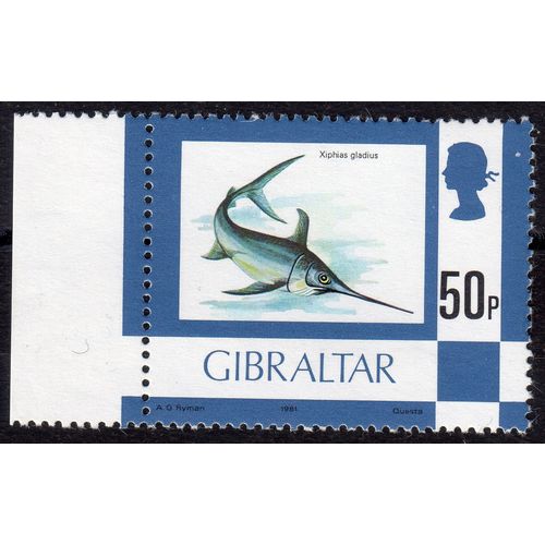 GIBRALTAR 1977 Sg387 50p Swordfish P.O.fresh un mounted mint (G154)
