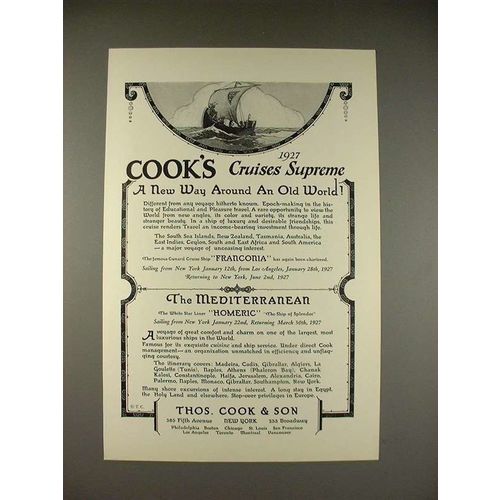 1926 Thos. Cook & Son Cruise Ad - Franconia, Homeric - Supreme