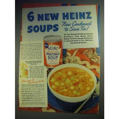 1942 Heinz Vegetable Soup Ad - Condensed to Save Tin!