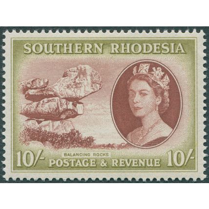Southern Rhodesia 1953 10s red-brown & olive SG 90 unused