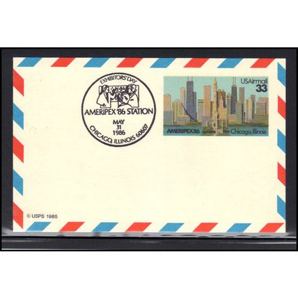 UXC23 33c Chicago Skyline AMERIPEX '86 (Cachet-U/A) Box0383