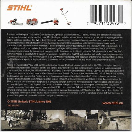 Stihl DVD Chain Saw Operation & Maintenance English & French 2006