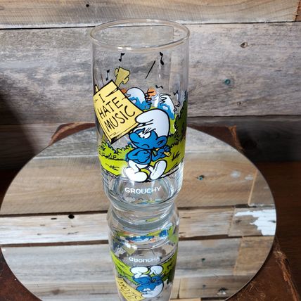 Grouchy Smurf - 1982 Hardees Collectible Smurf Tumbler Water Glass