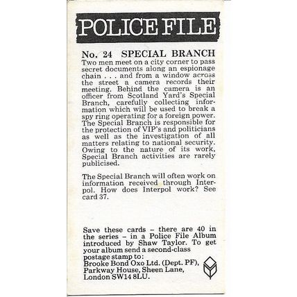 Police File 1977 Brooke Bond Tea Card 24 - Special Branch