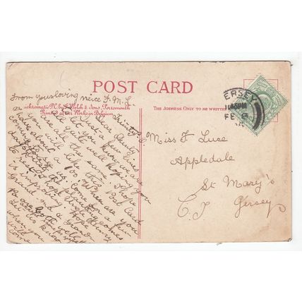 Jersey Postcard Posted 1906 Local to Miss Luce Appledale St Mary