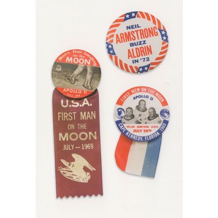Apollo 11 1969 Astronaut First Moon Landing Button Badge Banner Postcard