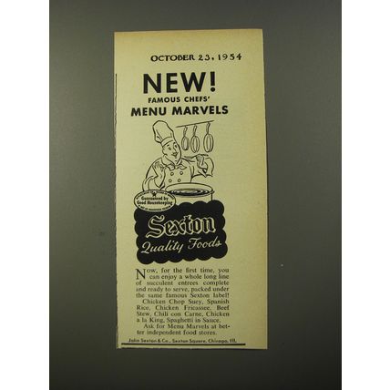 1954 Sexton Food Ad - New! Famous Chefs' Menu Marvels