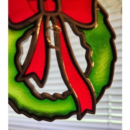 Set of 2 Christmas Sun Catchers Wreath & Merry Christmas