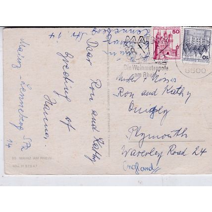 Mainz Germany Postcard posted 1967 creased