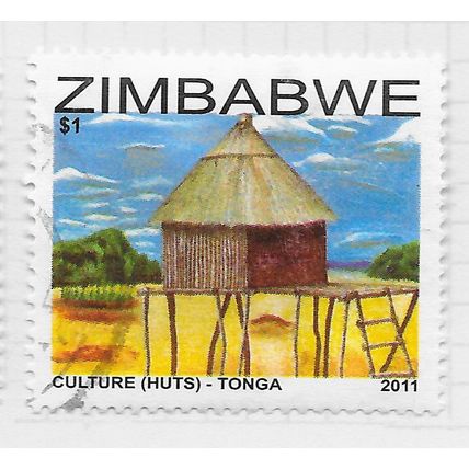 ZIMBABWE 2011 HUTS CULTURE TONGA $1 USED
