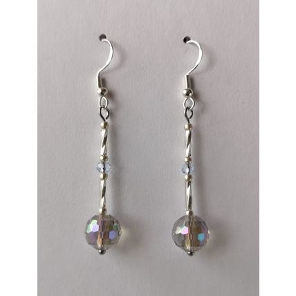 Aurora Borealis Long Dangle Earrings Silver Plated Hooks
