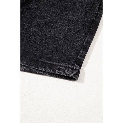 Black Drawstring High Waist Casual Denim Shorts with Pockets