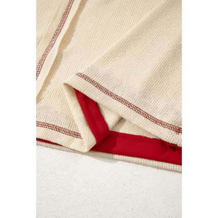 Beige USA Star Contrast Patchwork Exposed Seam Long Sleeve Top