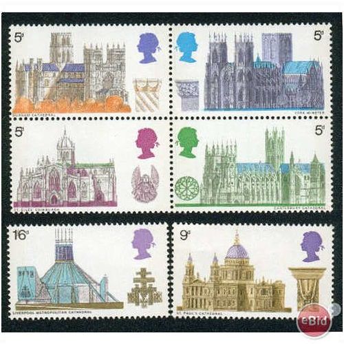 GB stamps 1969 MNH Set - SG 796-801 - British Cathedrals