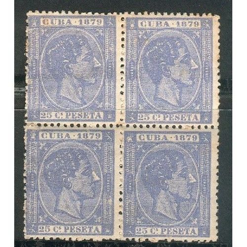 Cuba stamps 1879 - "Alfonso" SG 82 25c Blue x 4 block - MH