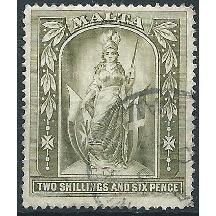 Malta 1919 SG87 2/6d Olive-Green Fine Used .. ..