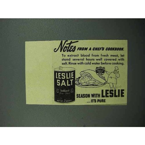 1940 Leslie Salt Ad - Notes From Chef's Cookbook