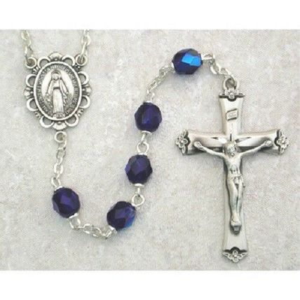 Blue Rosary, September Birthstone with Sterling Silver Crucifix and Center