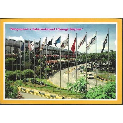 Singapore - International Changi Airport - postcard, stamps c.1980s