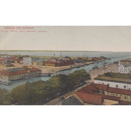 Lidkoping Fran Kyrktornet Aerial Birds Eye Swedish Antique Sweden Postcard