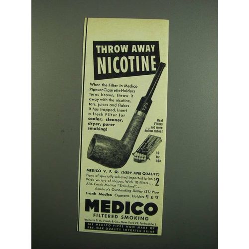 1950 Medico V.F.Q. Pipes Ad - Throw Away Nicotine