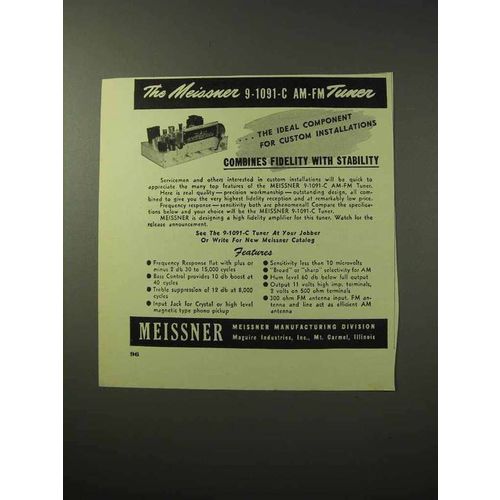 1950 Meissner 9-1091-C AM-FM Tuner Ad - Fidelity