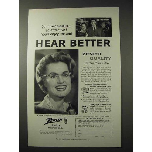 1958 Zenith Eyeglass Hearing Aid Ad - Hear Better