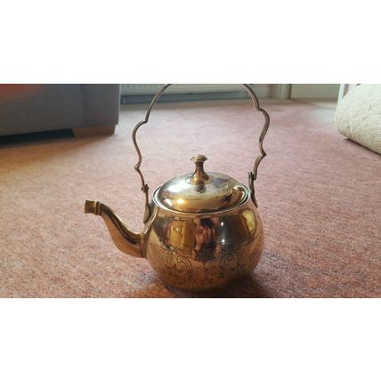 Vintage, Engraved Brass Teapot / Kettle, Excellent Condition