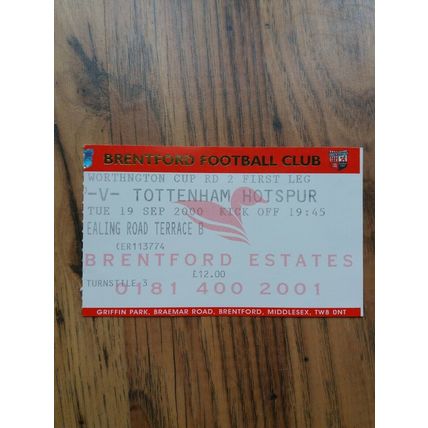 2000/01 League Cup 3rd Round Programme & Ticket - Brentford vs Tottenham / Spurs