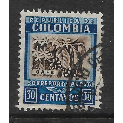 COLOMBIA 1932 AIR NATIONAL PRODUCTS 30c BROWN & BLUE COFFEE SG 441 FINE USED#2