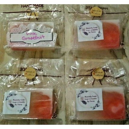 Lot of 4 Homemade Pink Grapefruit Glycerin Soap w/Pink Heart Imbed 4-5 Oz Each