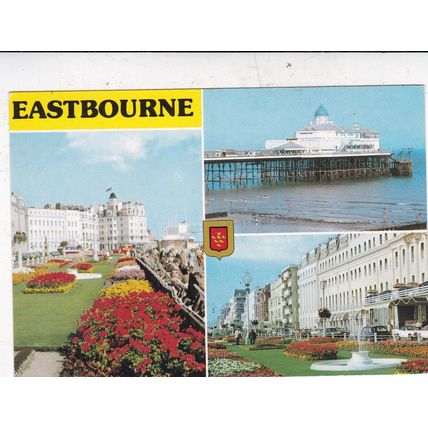Eastbourne Sussex Multiview Postcard posted 1991 creased